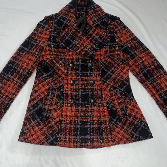 Nicole Miller Wool Blend Large Women’s Tweed Peacoat Fall Autumn - Picture 2 of 10
